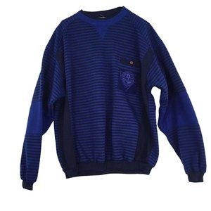Bonjour Mens Vintage 80's Pull‎ On Purple Striped Sweatshirt, L